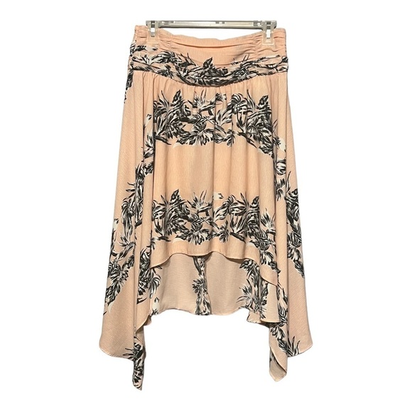 Zara Asymmetrical Pleated Chiffon Skirt Peach w/Tropical Prints Small - Picture 1 of 5